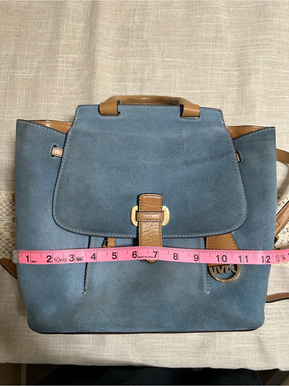 Michael Kors Romy Blue Suede and Leather Backpack - Picture 12 of 15